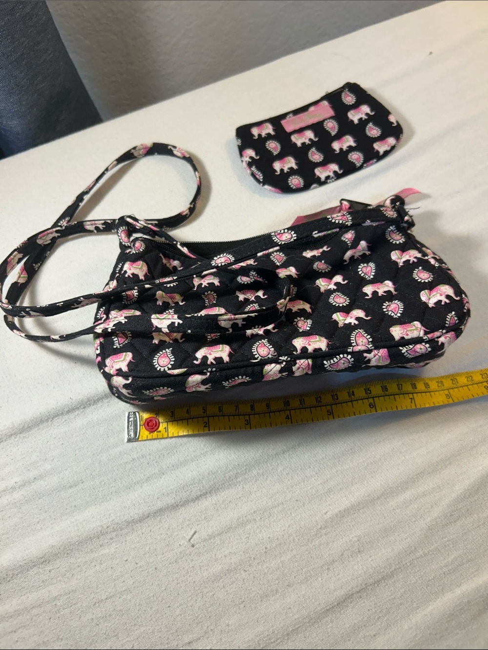 Vera Bradley Black and Pink Elephant Kids Crossbody with Coin Purse